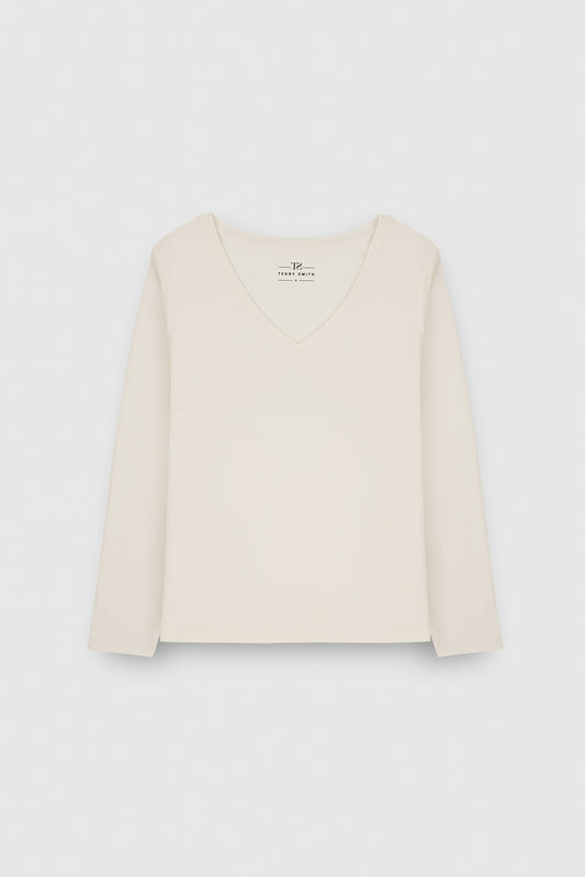 Achat T-shirt col V près du corps T-MIANA ML MIDDLE WHITE