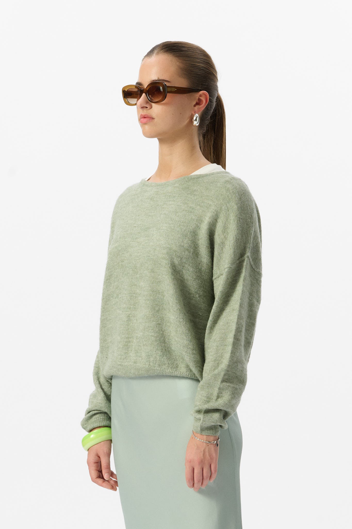 Pull mohair col bateau P-PETILLE ICEBERG GREEN