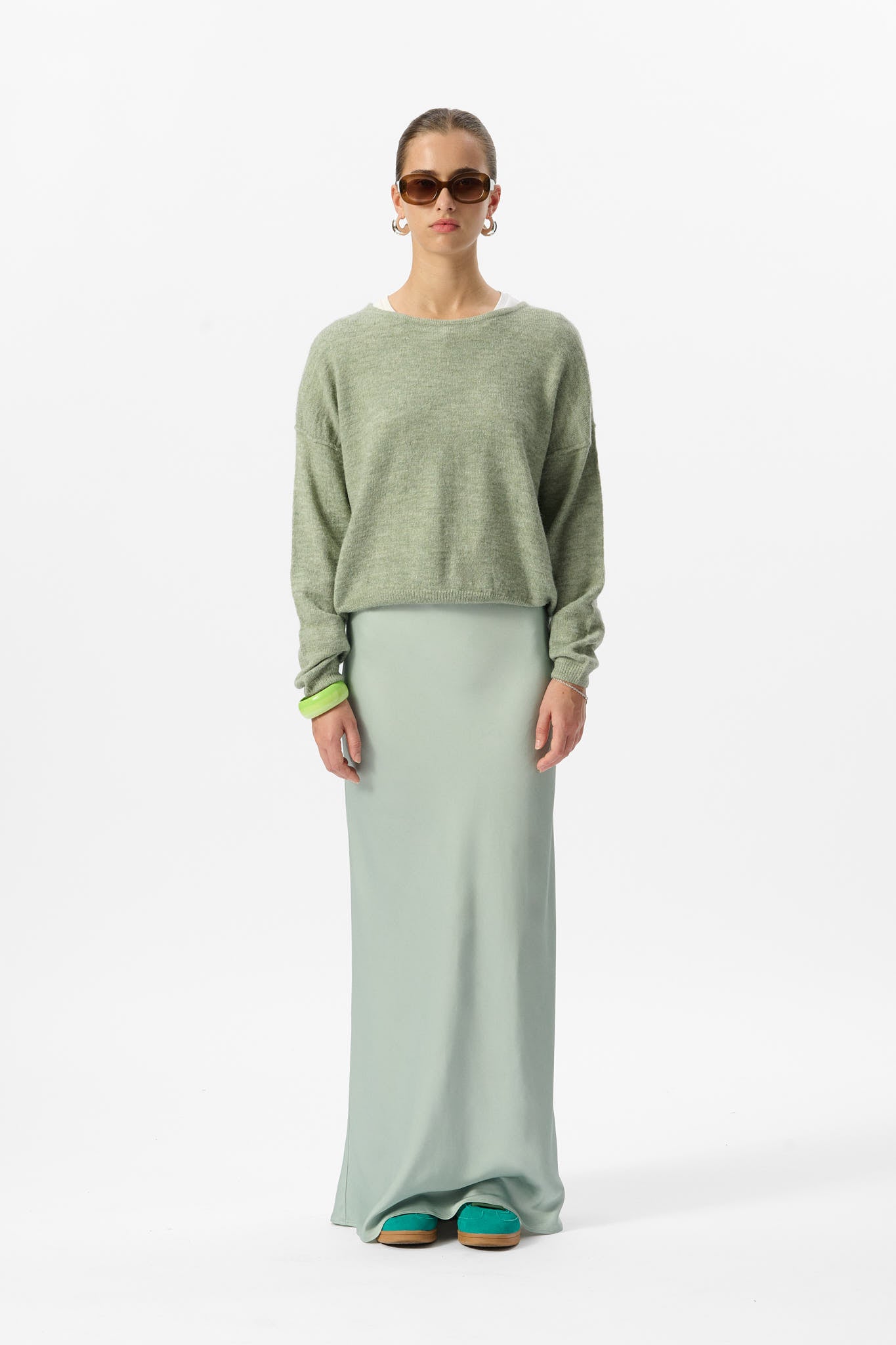 Pull mohair col bateau P-PETILLE ICEBERG GREEN