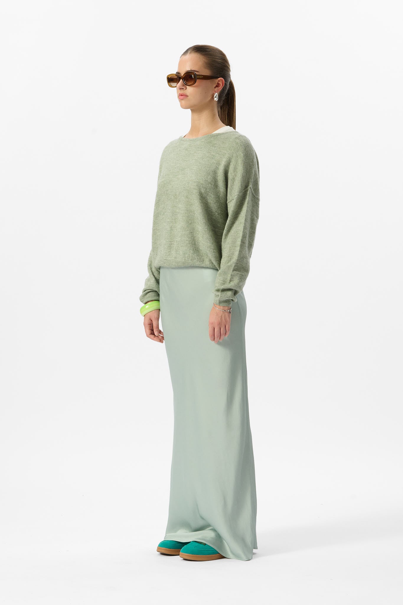Pull mohair col bateau P-PETILLE ICEBERG GREEN