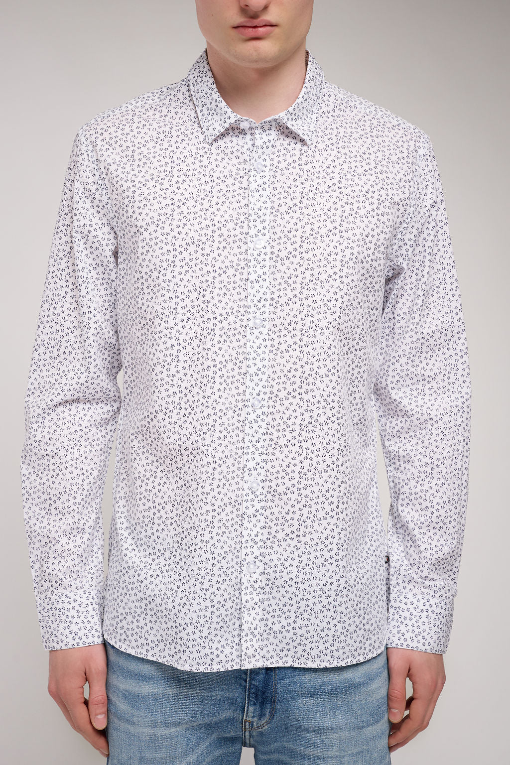 Chemise col français CARTON ML BLANC MICRO PRINT BLEU