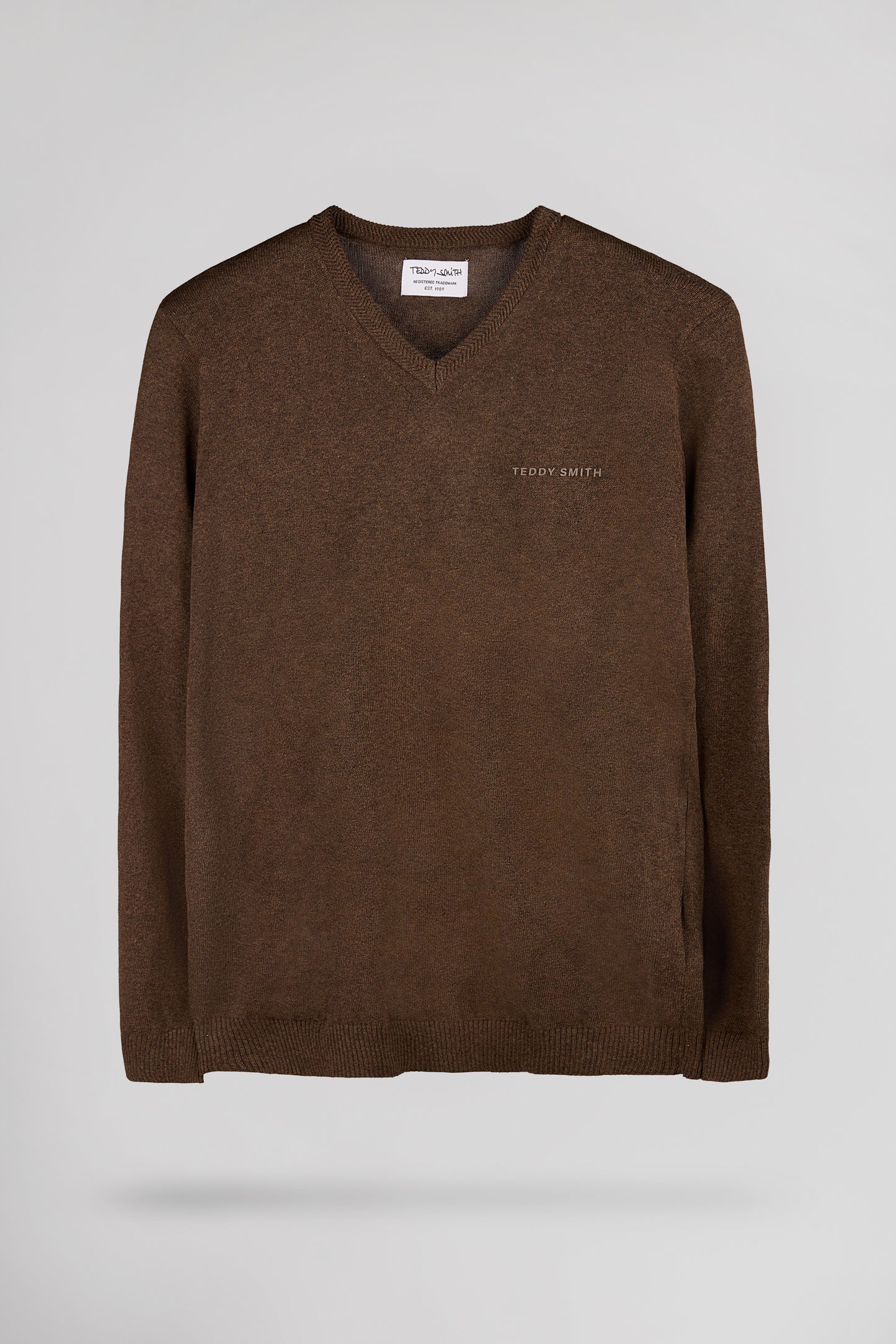 Pull ajusté col V PULSER 3 MARRON FONCE