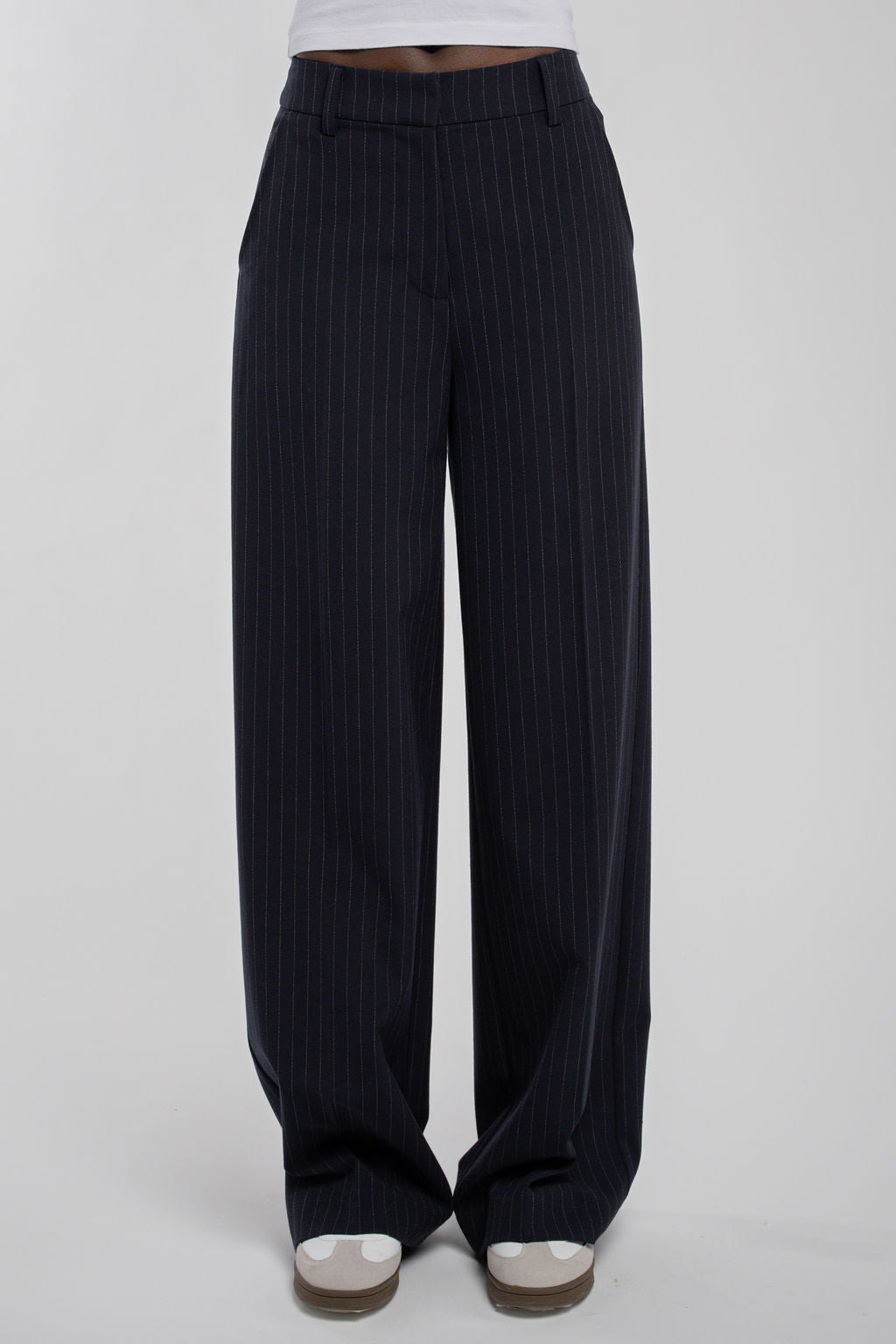 Pantalon large taille haute P-JUSTIN NAVY STRIPES