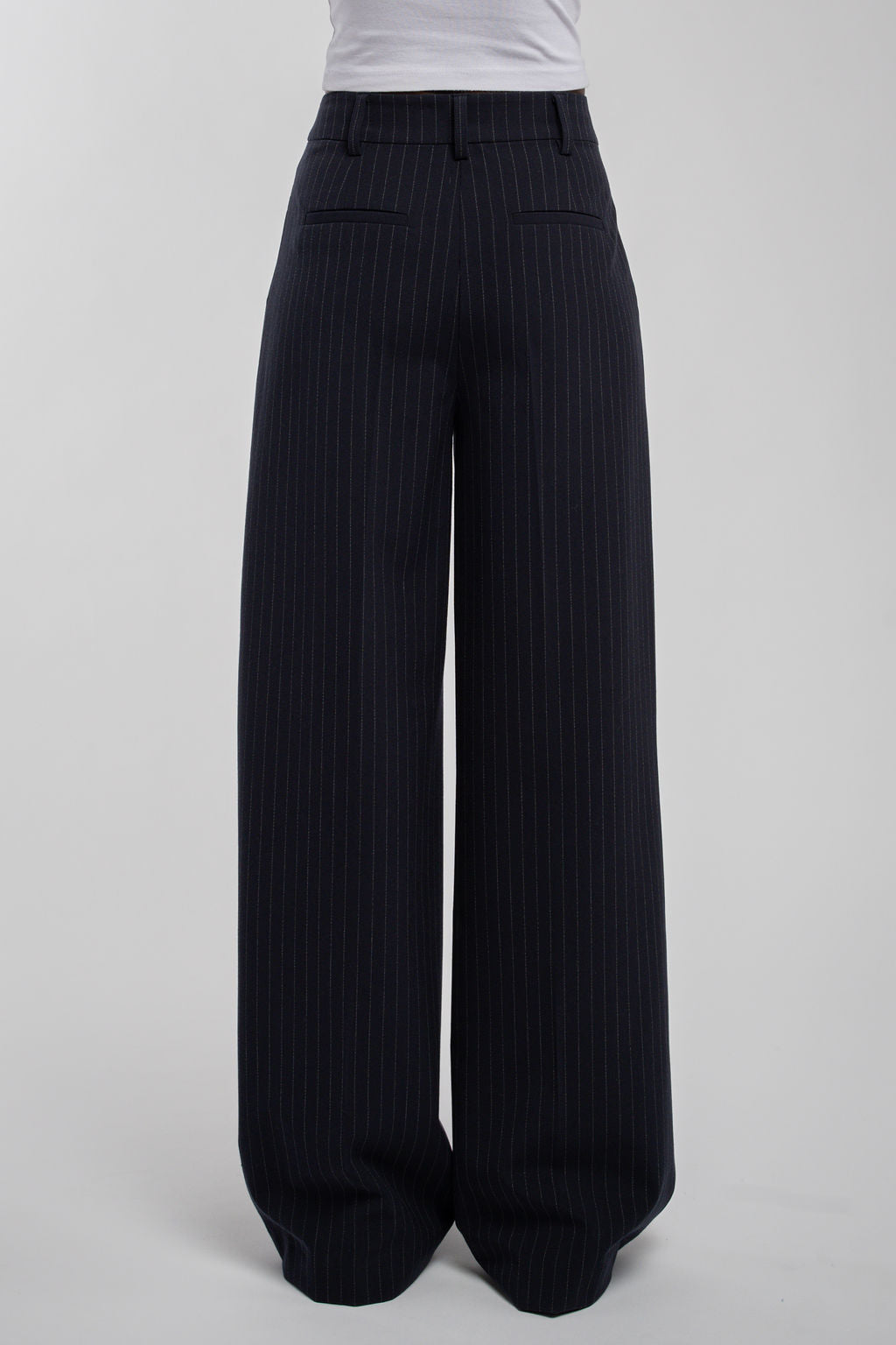Pantalon large taille haute P-JUSTIN NAVY STRIPES