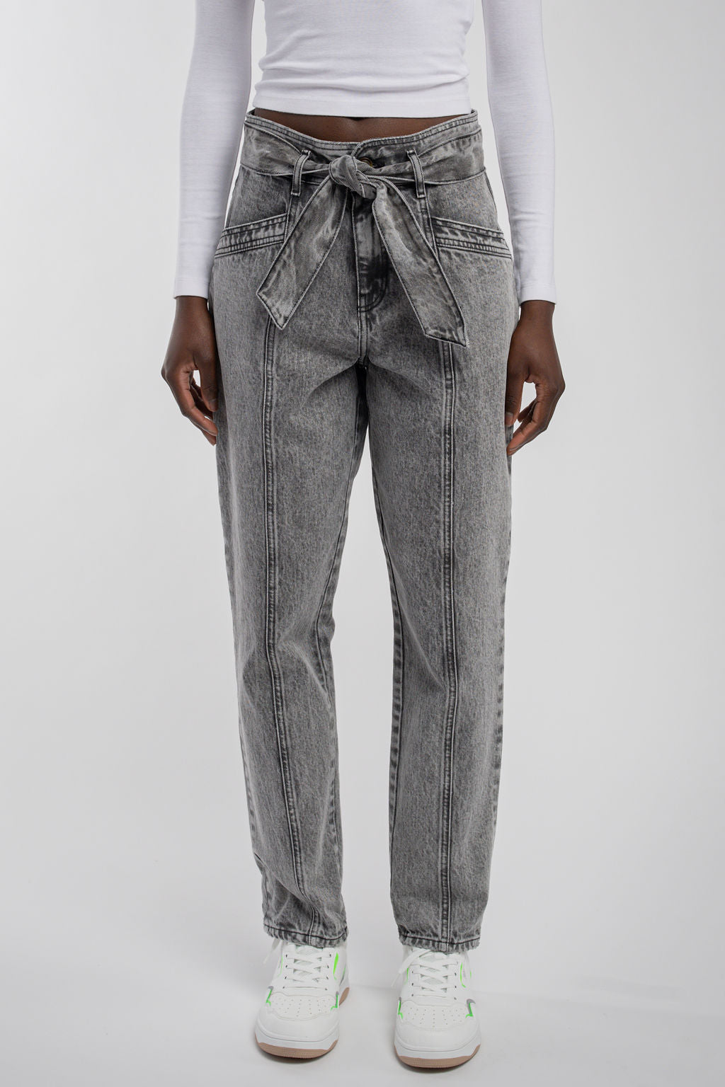 Pantalon mom taille haute P-GINETTE DENIM GREY