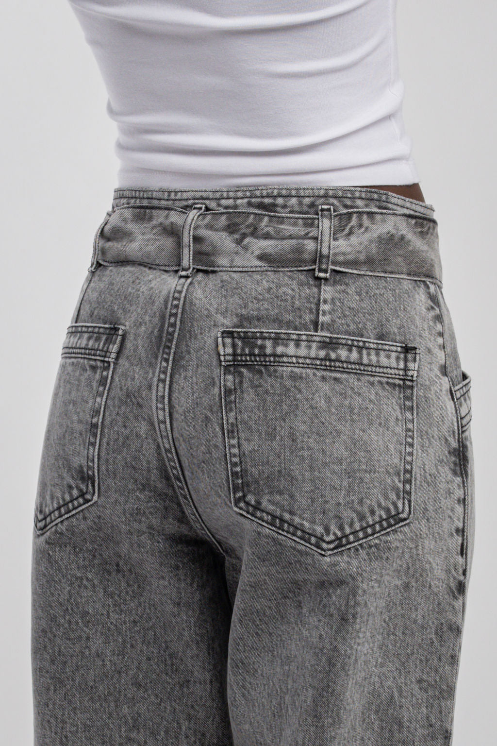 Pantalon mom taille haute P-GINETTE DENIM GREY