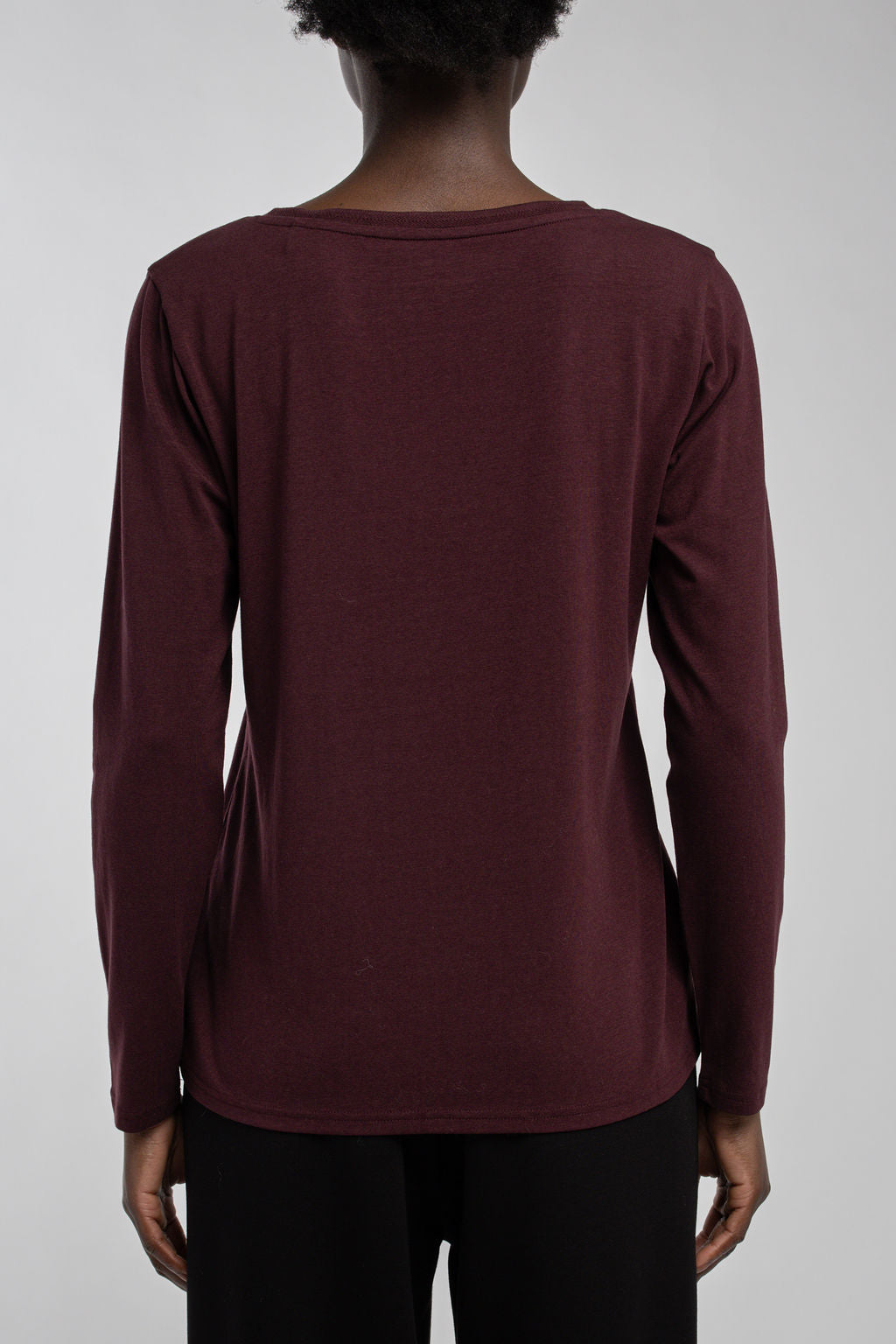 T-shirt col V près du corps T-MIANA ML BORDEAUX FONCE