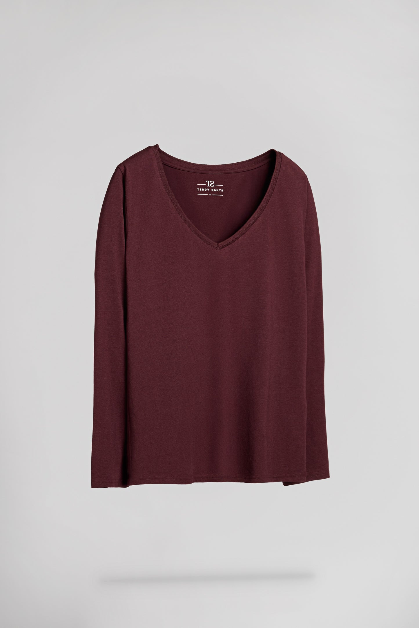 T-shirt col V près du corps T-MIANA ML BORDEAUX FONCE