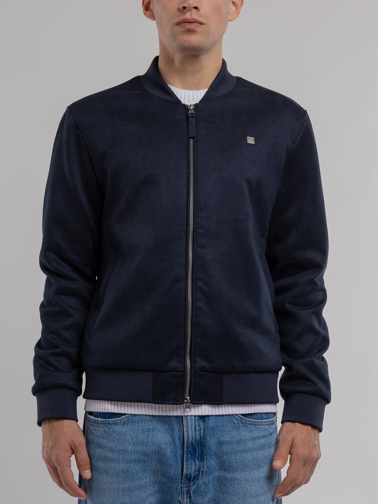 Blouson en suédine col bomber B-OSWELL DARK NAVY