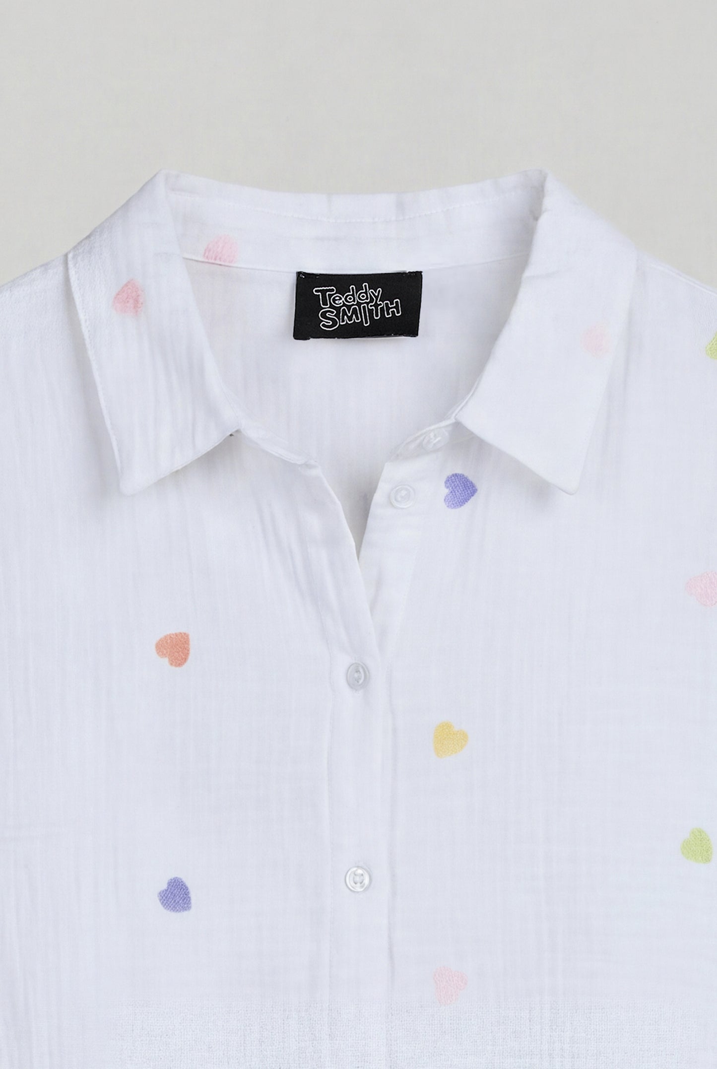 Chemise broderie petits cœurs C-LIVANA ML BLANC