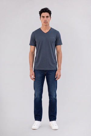 T-shirt col V TAWAX 2 MC GRIS METEORE - Teddy Smith
