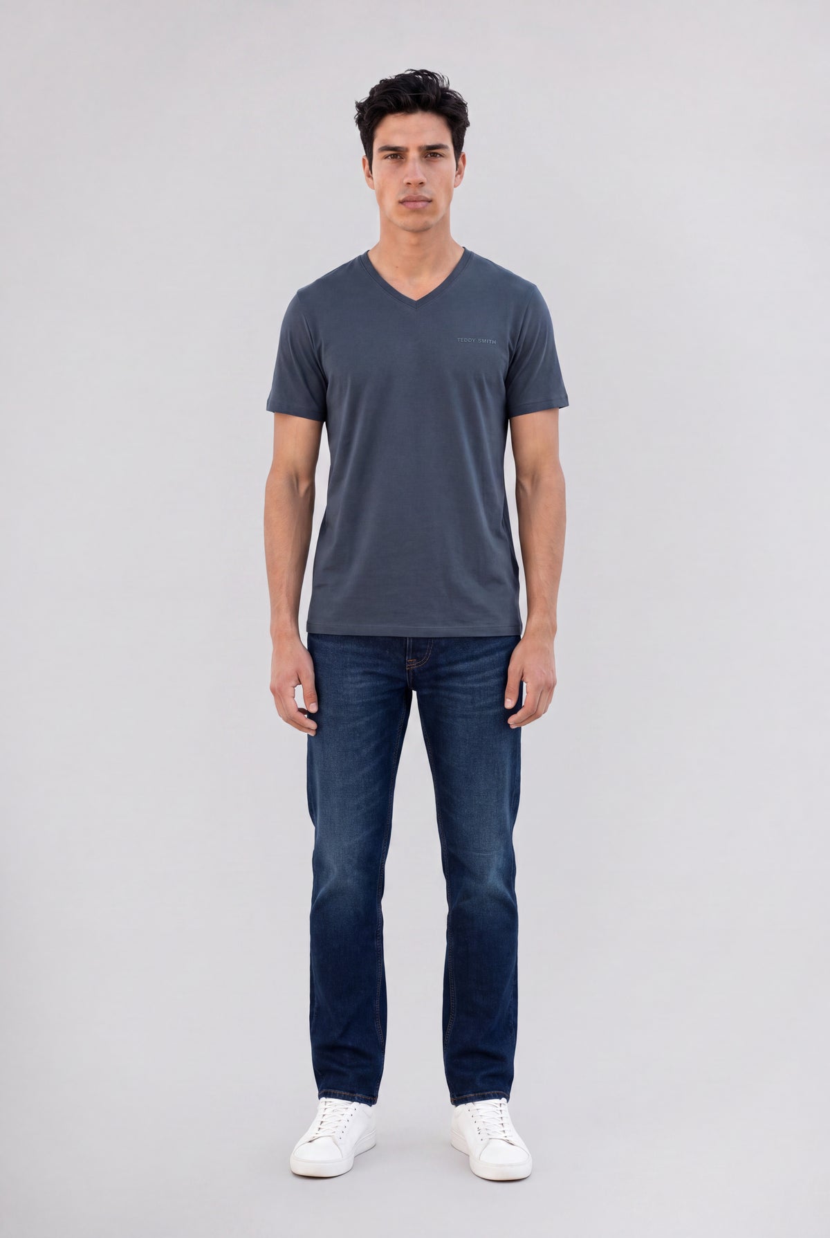 T-shirt col V TAWAX 2 MC GRIS METEORE - Teddy Smith