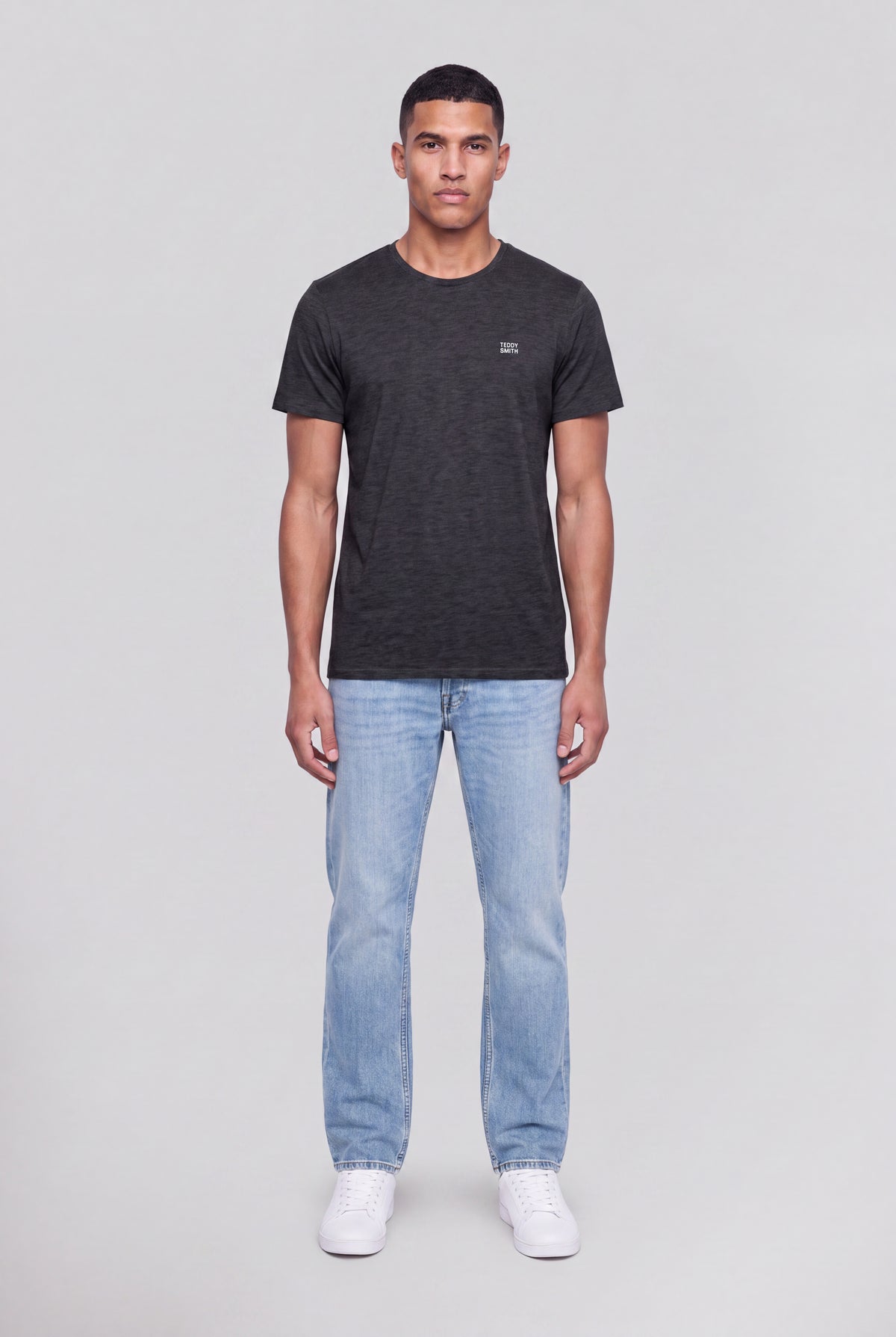 T-shirt col rond THE TEE 1 MELANGE BLACK/BLANC - Teddy Smith