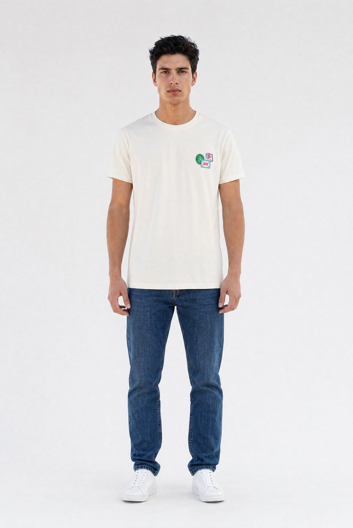 T-shirt ample T-BADGES MC MIDDLE WHITE - Teddy Smith