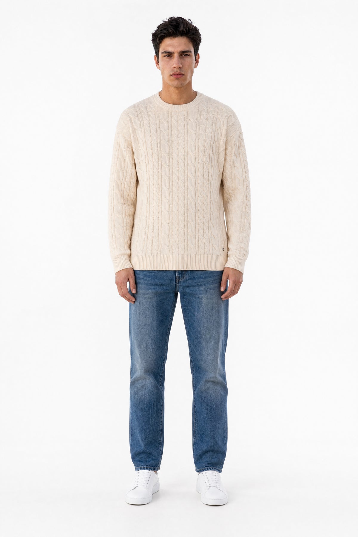Pull col rond maille torsadée P-ARON CREAM - Teddy Smith