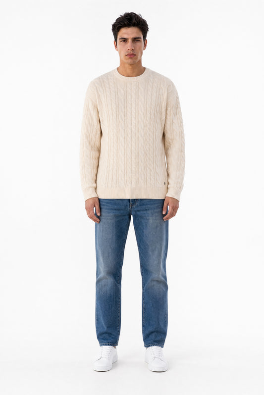 Achat Pull col rond maille torsadée P-ARON CREAM