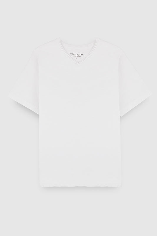 Achat T-shirt col V coupé bord franc T-GILDAS BLANC