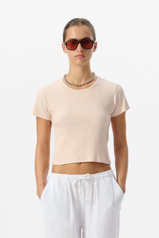 Achat T-shirt T-REMA MC RIB ROSE PALE