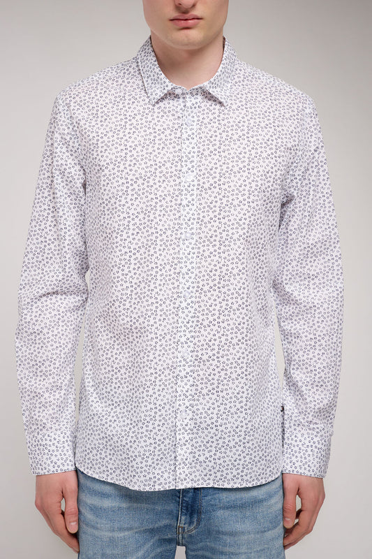 Achat Chemise col français CARTON ML BLANC MICRO PRINT BLEU