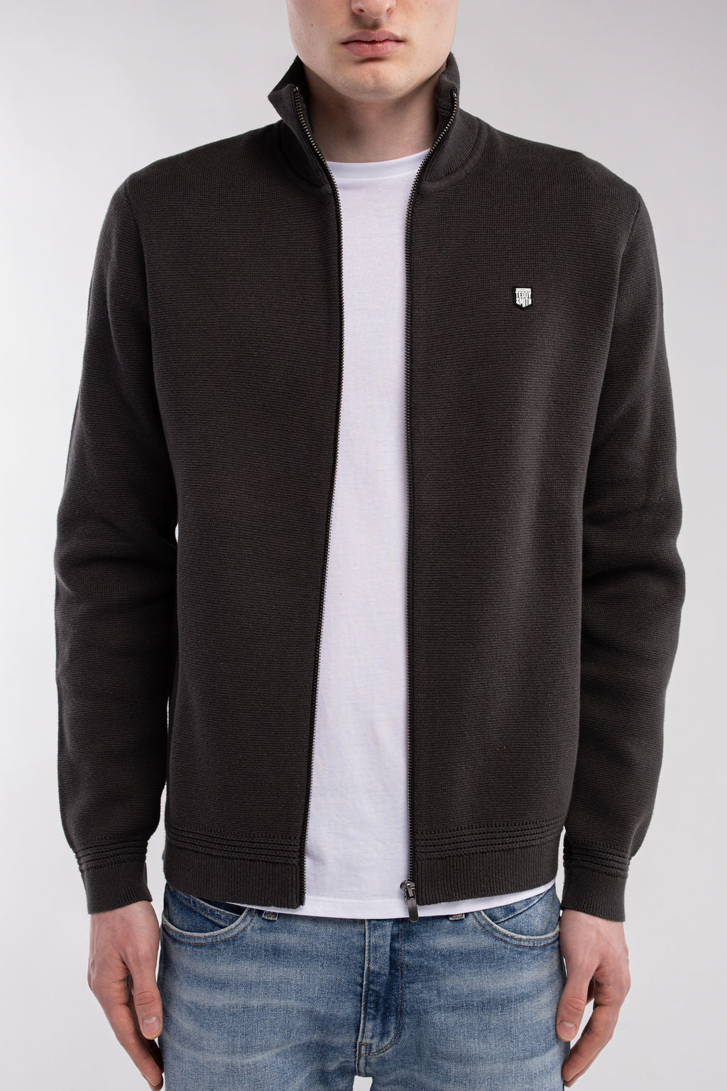 Gilet zippé en maille G-ETTORE KAKI FONCE