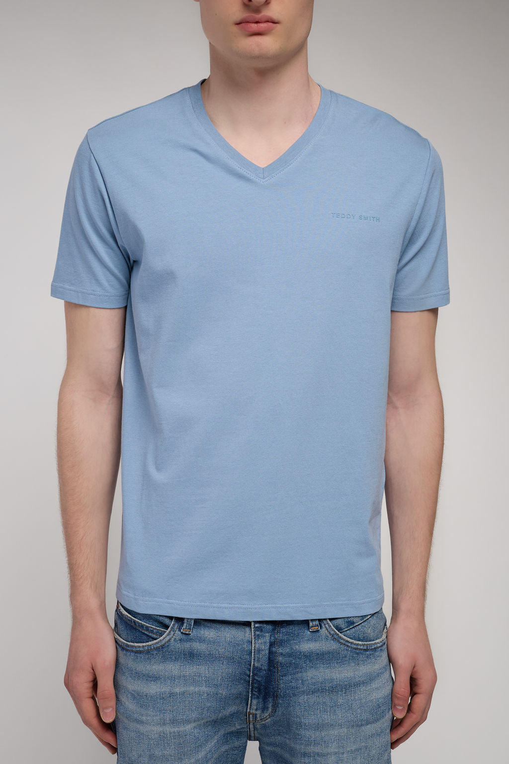 T-shirt col V TAWAX 2 MC BLEU GRIS