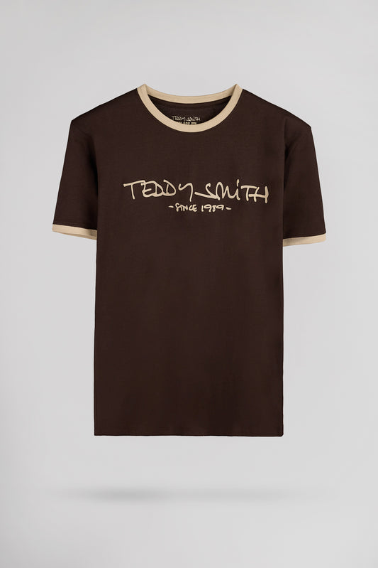 Achat T-shirt en coton col rond TICLASS MC MARRON FONCE