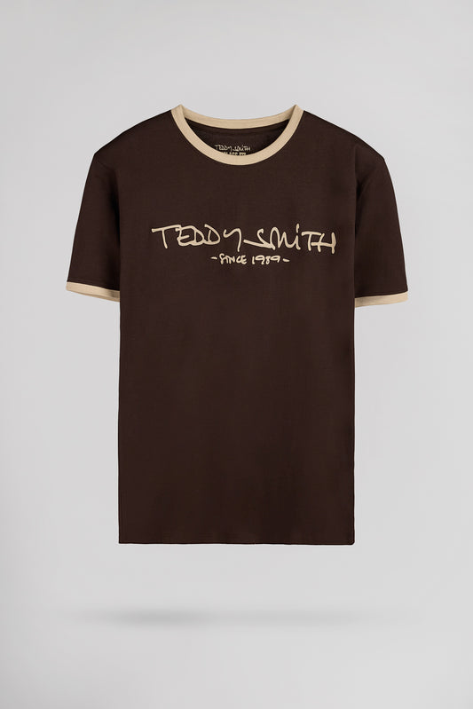 Achat T-shirt en coton col rond TICLASS MC MARRON FONCE