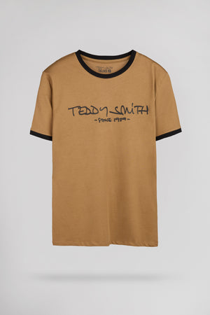 T-shirt en coton col rond TICLASS MC NOISETTE