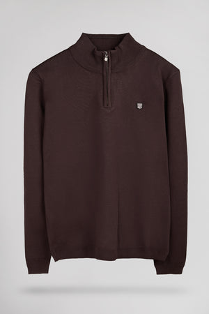 Pull col montant zippé P-MARTY 2 MARRON FONCE