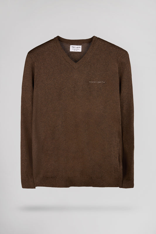 Achat Pull ajusté col V PULSER 3 MARRON FONCE