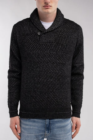Pull col châle P-ROBIN MELANGE BLACK