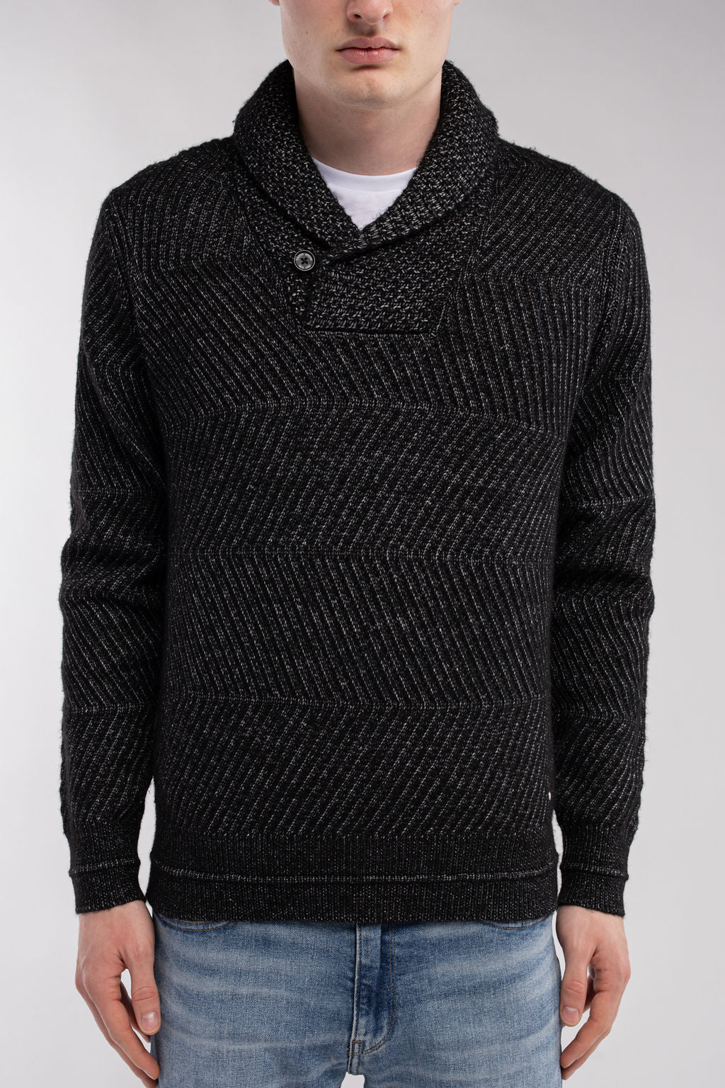 Pull col châle P-ROBIN MELANGE BLACK