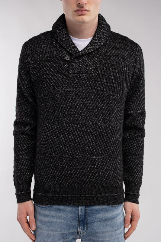 Achat Pull col châle P-ROBIN MELANGE BLACK