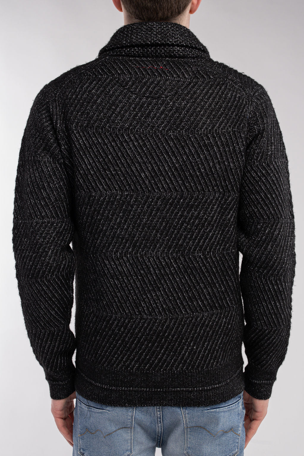 Pull col châle P-ROBIN MELANGE BLACK