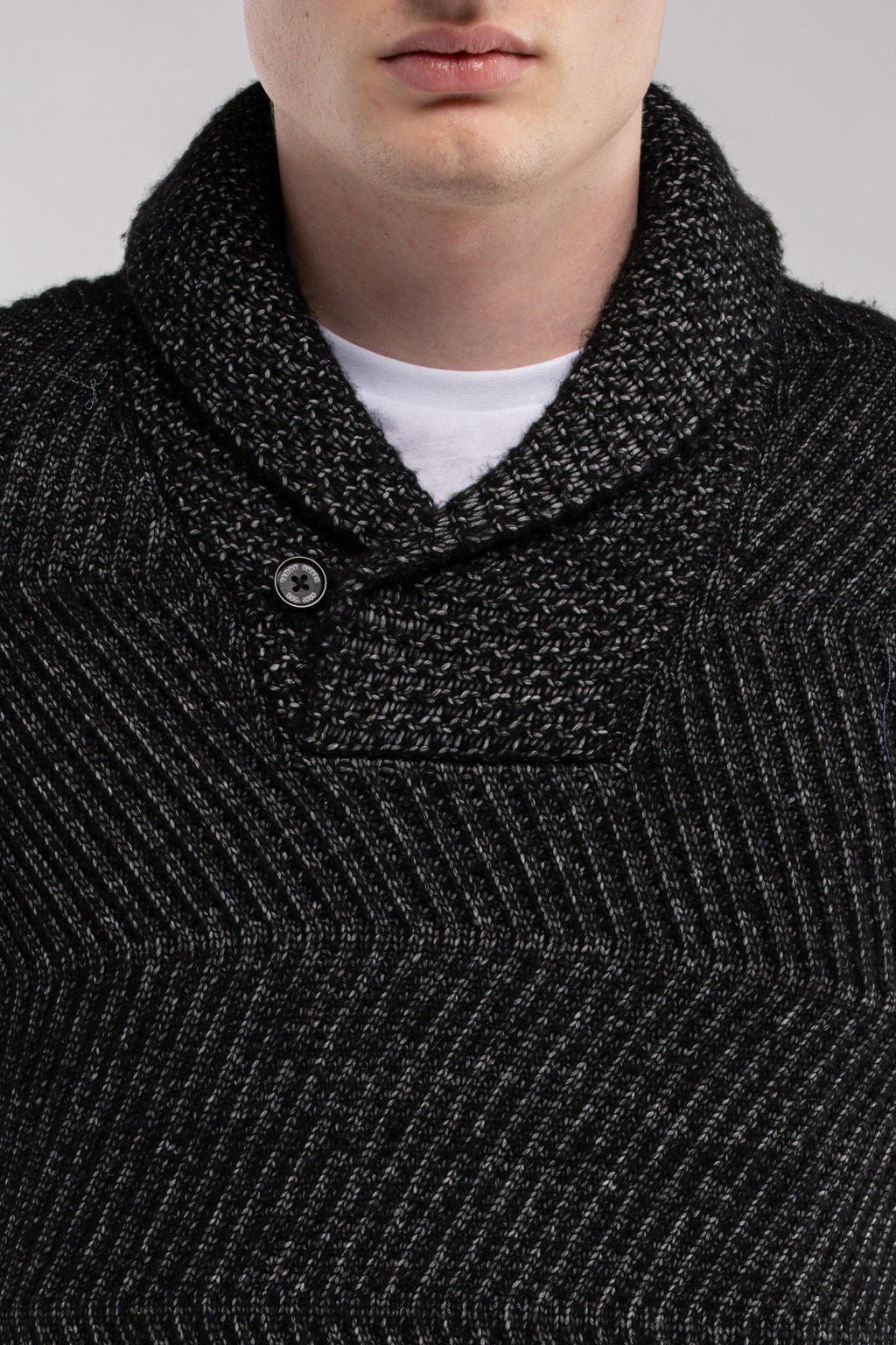 Pull col châle P-ROBIN MELANGE BLACK