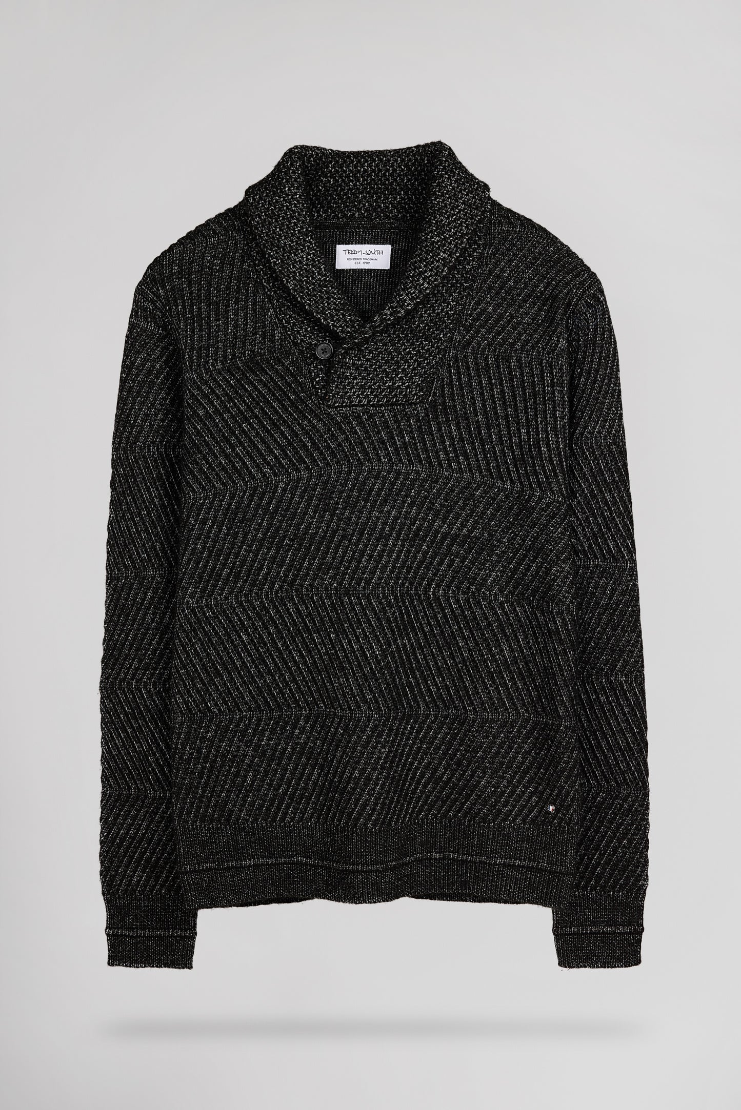 Pull col châle P-ROBIN MELANGE BLACK