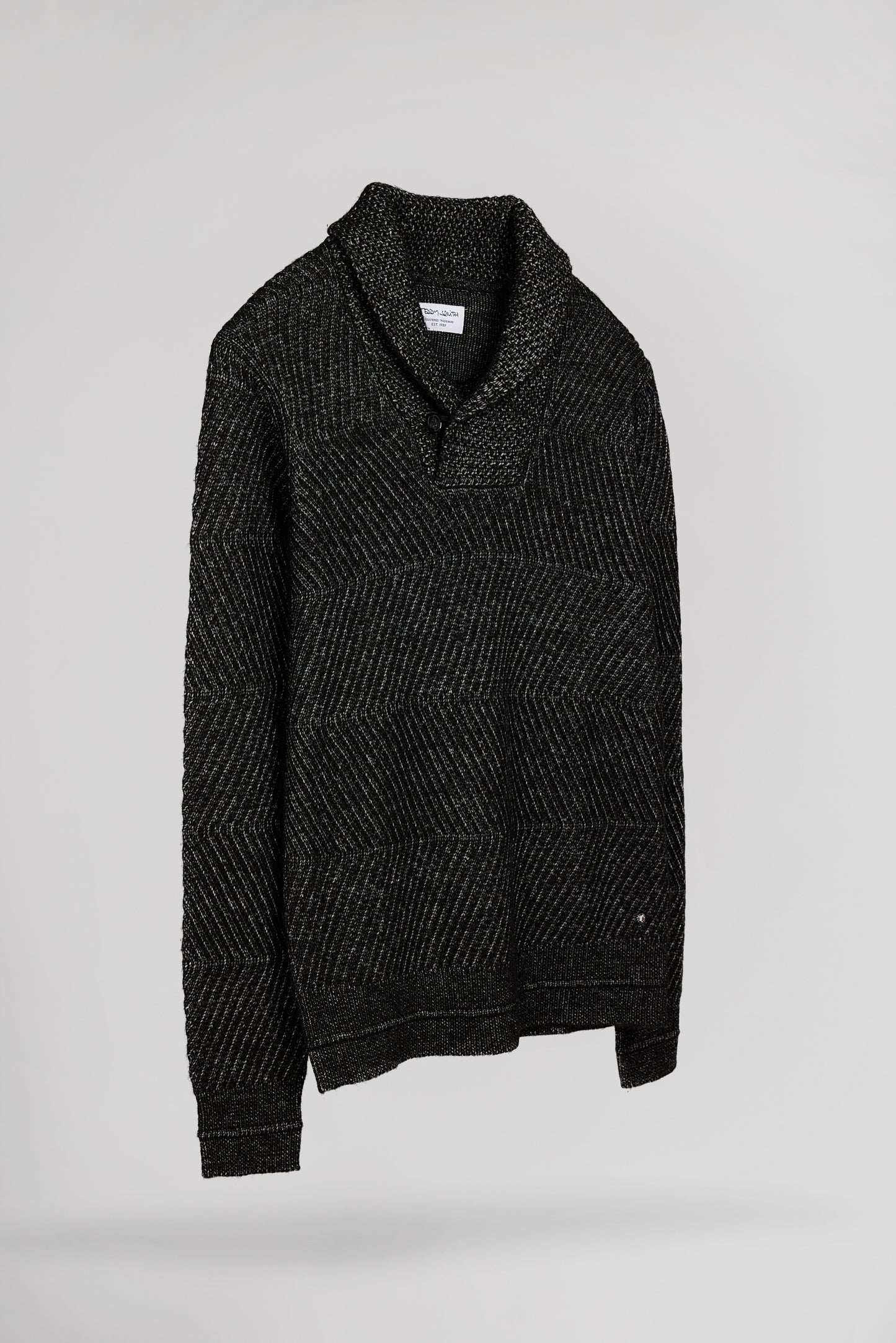 Pull col châle P-ROBIN MELANGE BLACK