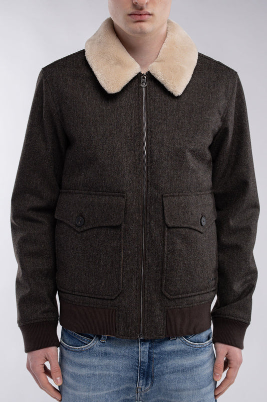 Achat Blouson aviateur en lainage col sherpa B-MARTEN MARRON FONCE