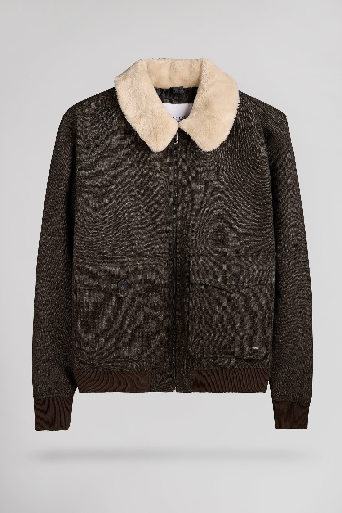 Blouson aviateur en lainage col sherpa B-MARTEN MARRON FONCE