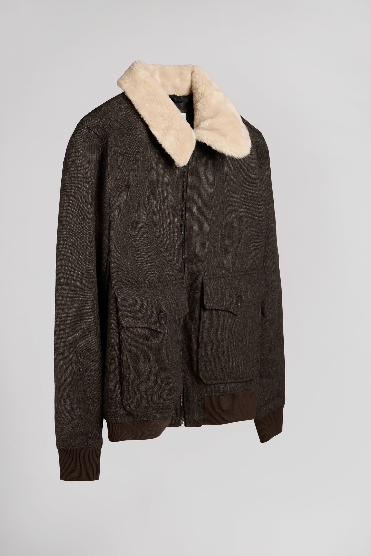 Blouson aviateur en lainage col sherpa B-MARTEN MARRON FONCE
