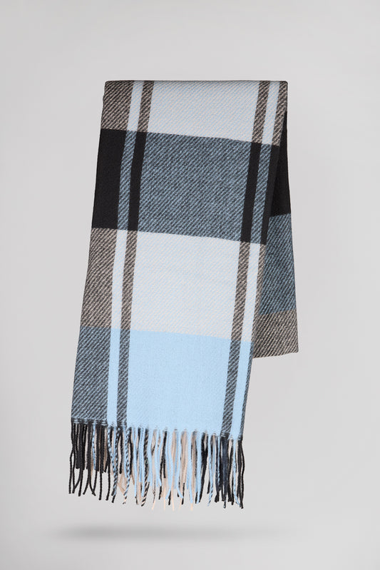 Achat Écharpe à carreaux à franges S-BRAVE BLEU GRIS
