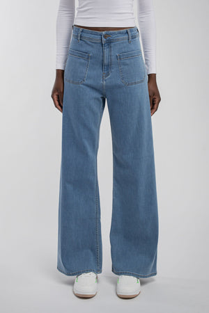 Jean flare taille haute P-JOSEFA 4PP DE FRIPP/INDIGO CLAIR - Teddy Smith