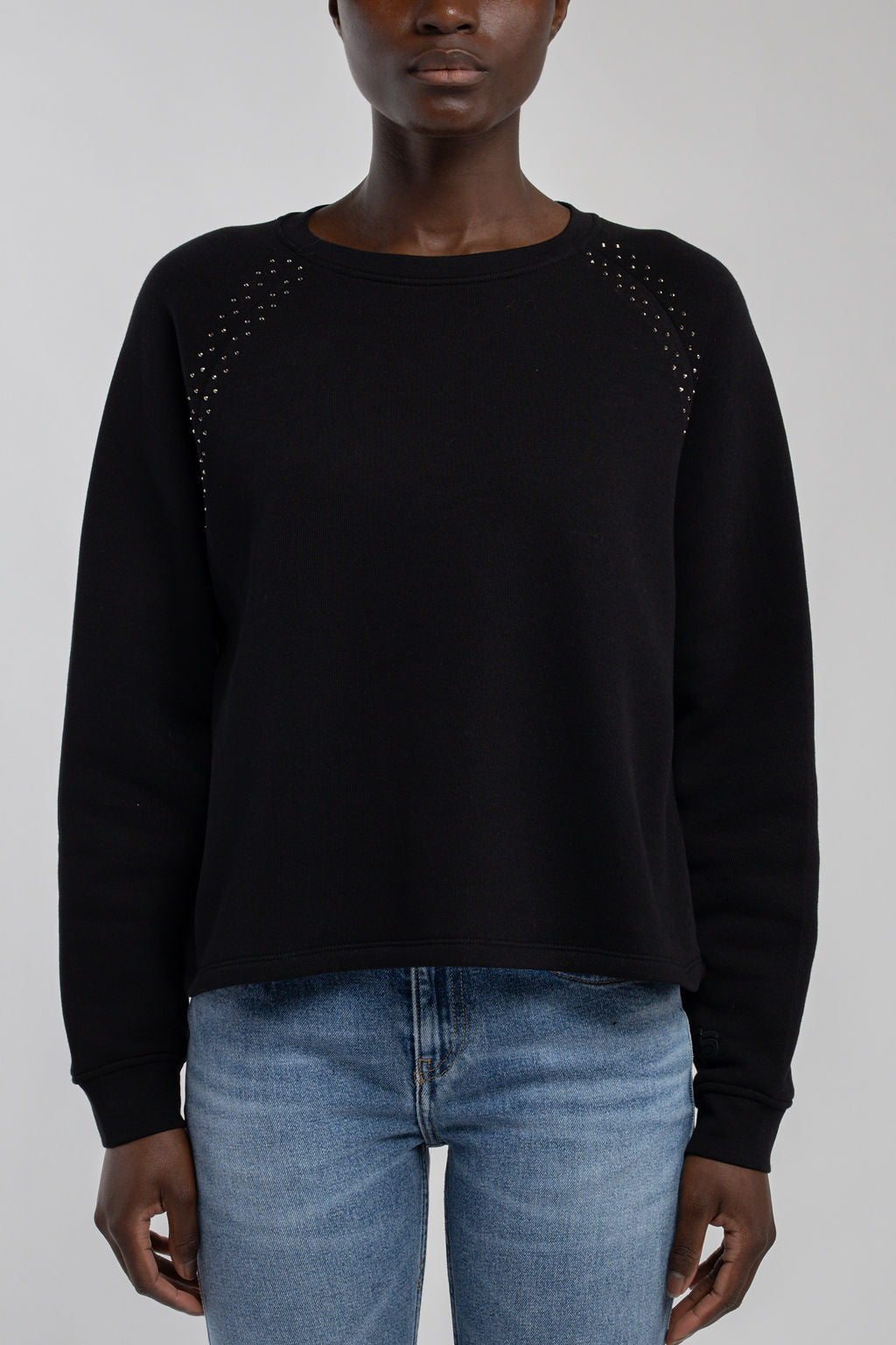 Sweat strass col rond molleton S-JLO NOIR