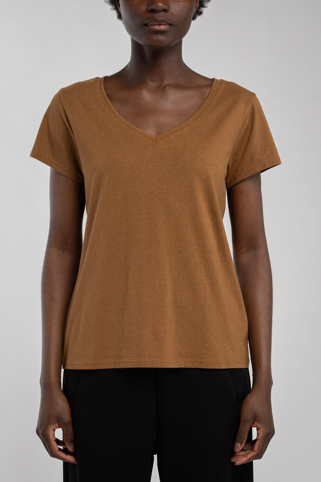 T-shirt col V T-MIA MC CARAMEL