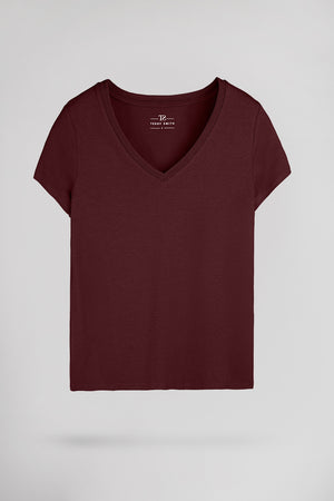 T-shirt col V T-MIA MC BORDEAUX FONCE