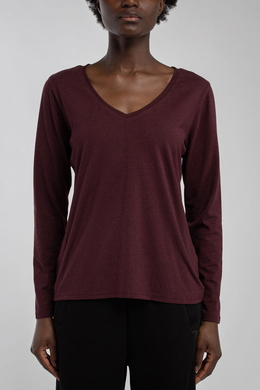 Achat T-shirt col V près du corps T-MIANA ML BORDEAUX FONCE