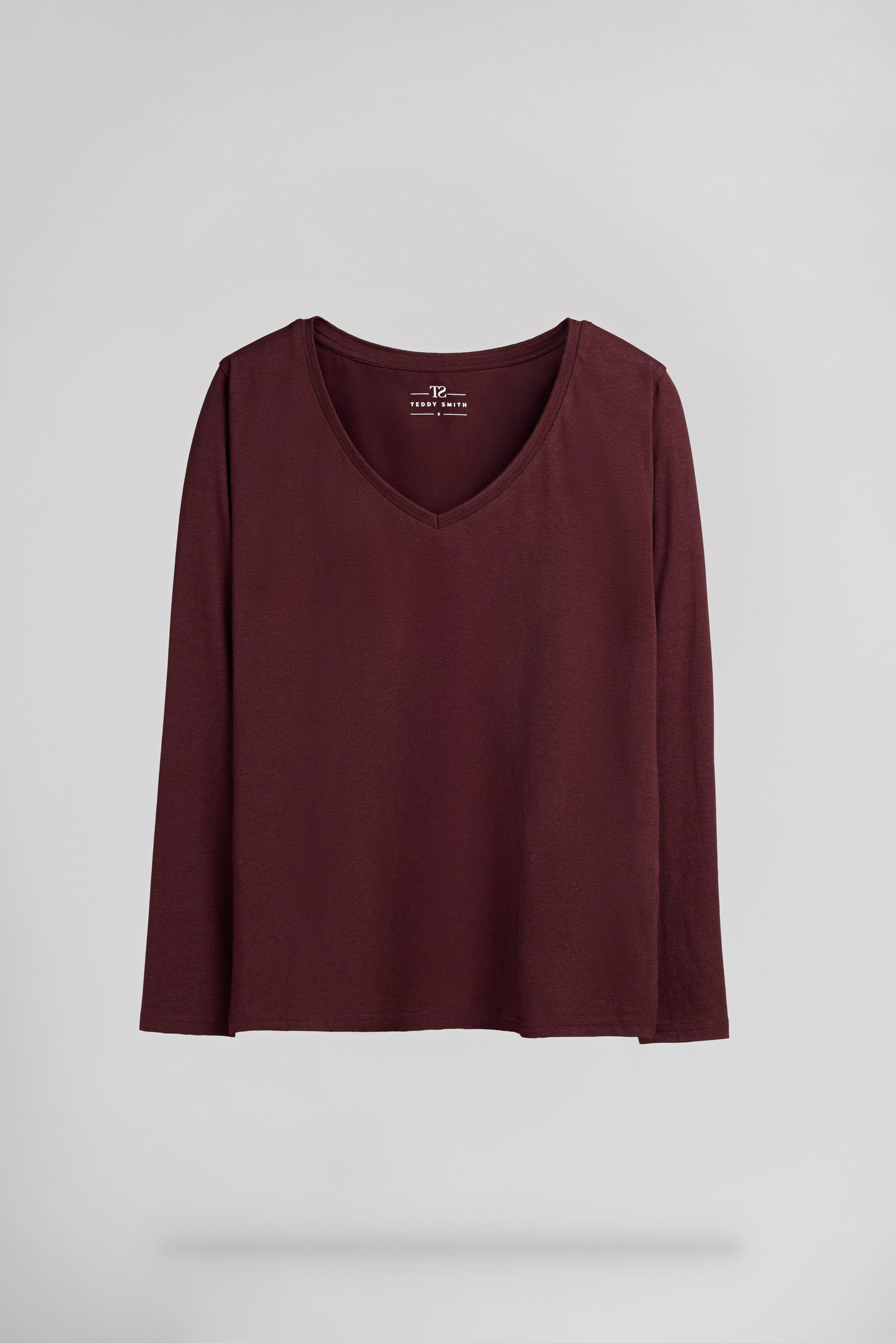 T-shirt col V près du corps T-MIANA ML BORDEAUX FONCE