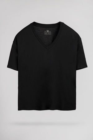 T-shirt col V T-PERLE MC NOIR