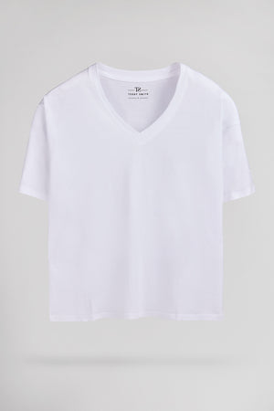 T-shirt col V T-PERLE MC BLANC