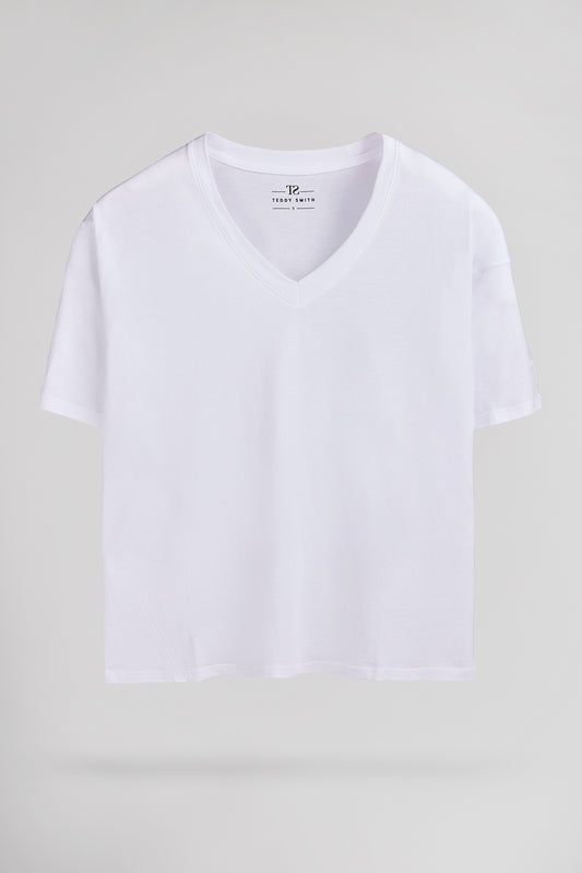 Achat T-shirt col V T-PERLE MC BLANC
